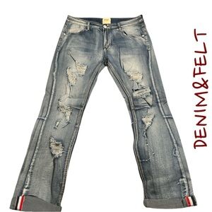 KDNK KAYDEN.K Medium Blue Distressed Slim Fit Denim Jeans/Pants | NEW/NWT!!🖤👖